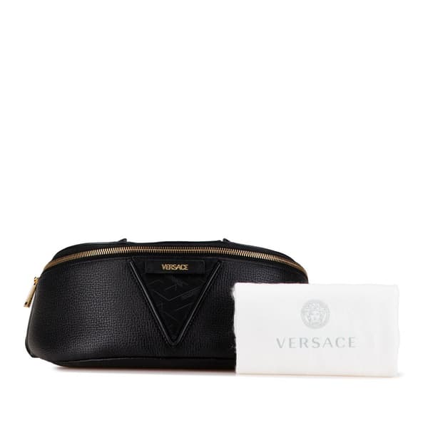 Pre-owned Versace Leather V Greca Signature Belt Bag Black