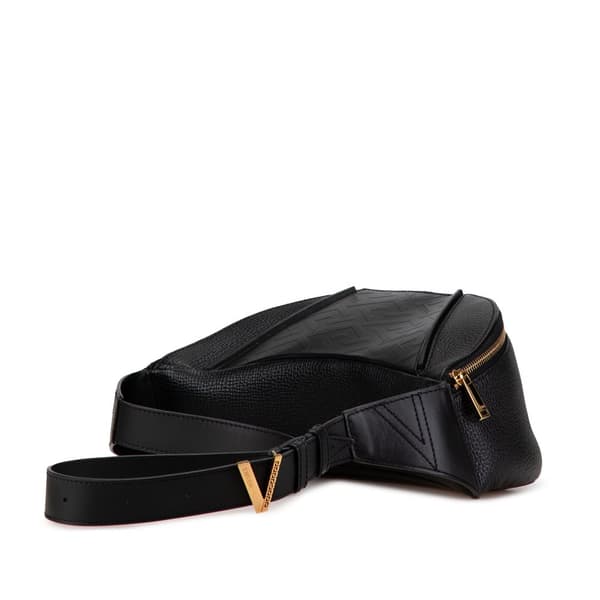 Pre-owned Versace Leather V Greca Signature Belt Bag Black