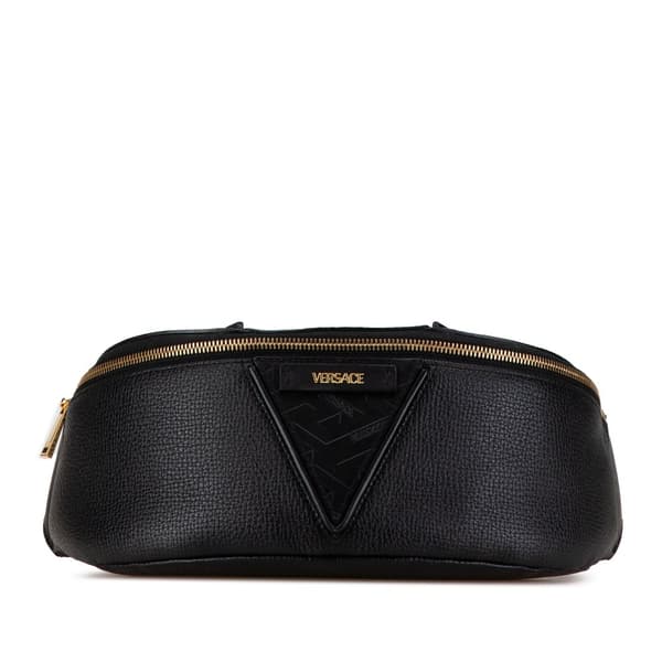 Pre-owned Versace Leather V Greca Signature Belt Bag Black