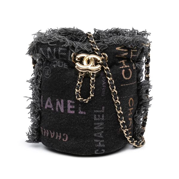 Pre-owned Chanel Mini Denim Mood Bucket with Chain Gray