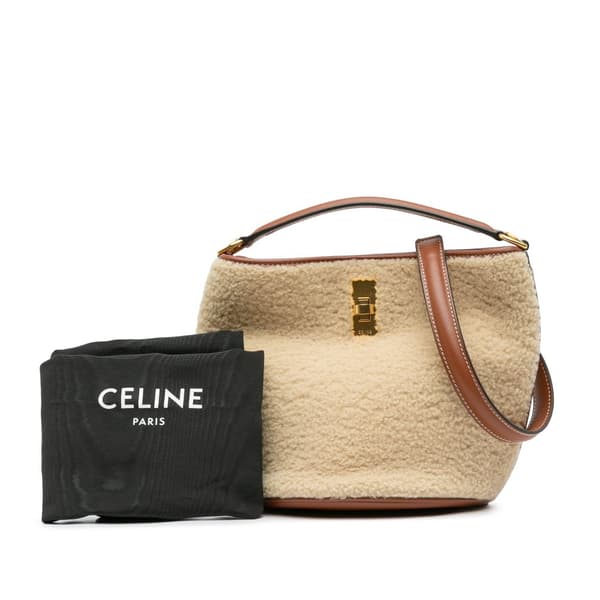 Pre-owned Celine Shearling Bucket 16 Brown
