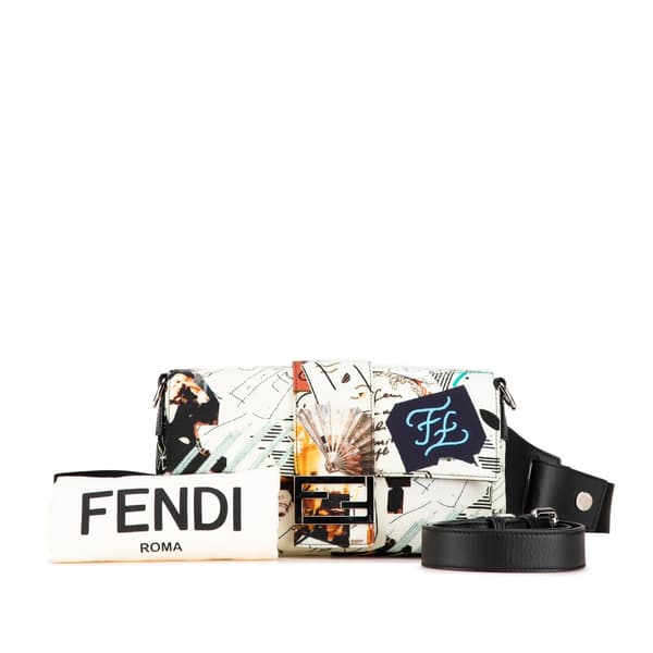 Pre-owned Fendi Nylon Karl Kollage Convertible Belt Baguette White