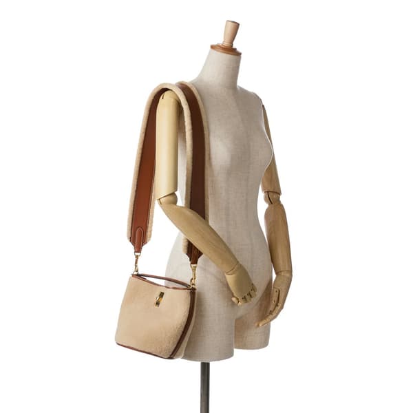 Pre-owned Celine Shearling Bucket 16 Brown