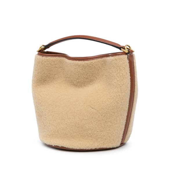 Pre-owned Celine Shearling Bucket 16 Brown