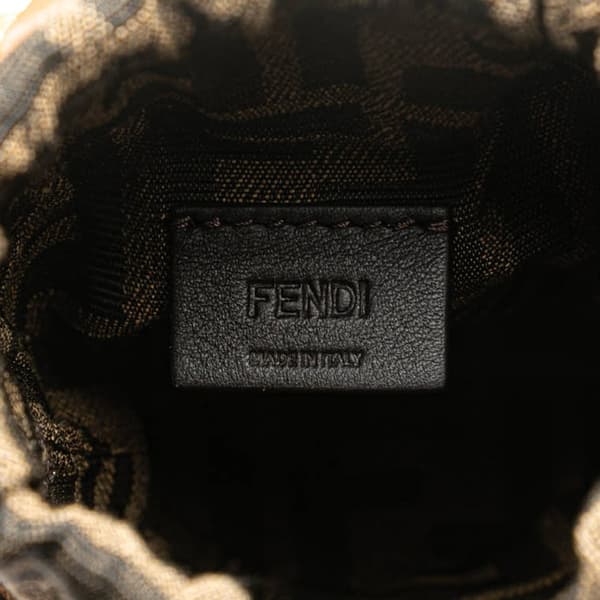 Pre-owned Fendi Nano Zucca Straw and Canvas Step Out Bag Brown