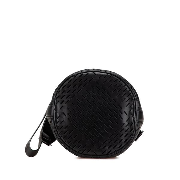 Pre-owned Bottega Veneta Perforated Leather Paper Bucket Bag Black
