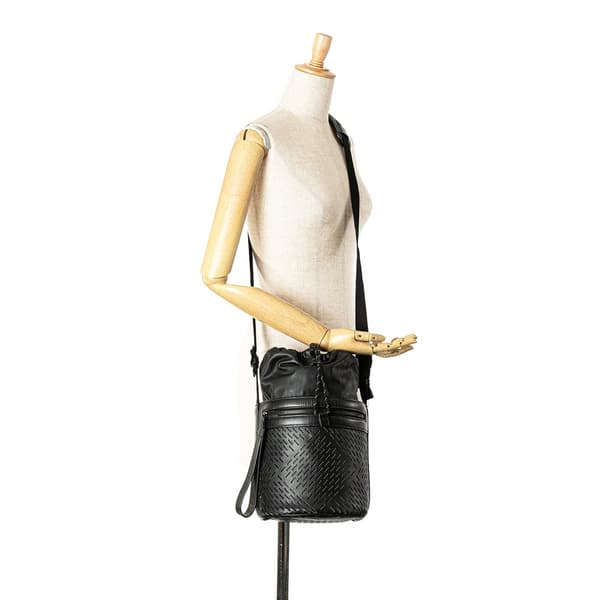 Pre-owned Bottega Veneta Perforated Leather Paper Bucket Bag Black