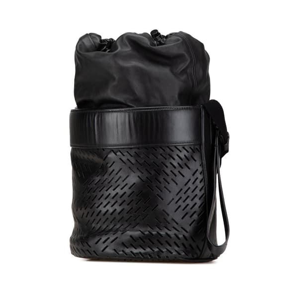 Pre-owned Bottega Veneta Perforated Leather Paper Bucket Bag Black