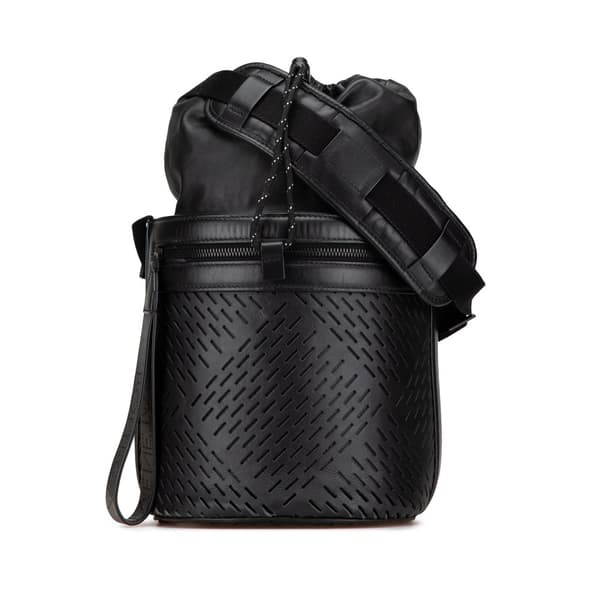 Pre-owned Bottega Veneta Perforated Leather Paper Bucket Bag Black