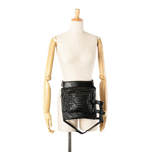 Pre-owned Bottega Veneta Nappa Intrecciato Utility Belt Bag Black