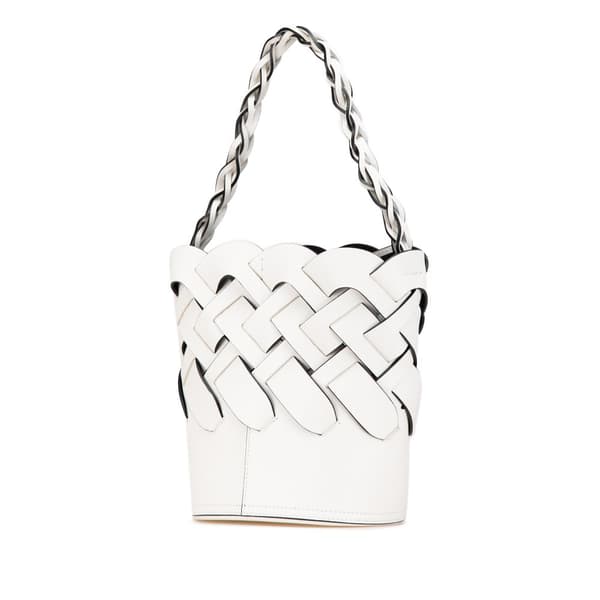 Pre-owned Prada Vitello Intreccio Tress Bucket Bag White