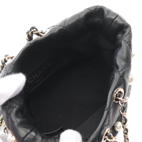 Pre-owned Chanel Mini Quilted Lambskin About Pearls Drawstring Bucket Bag Black