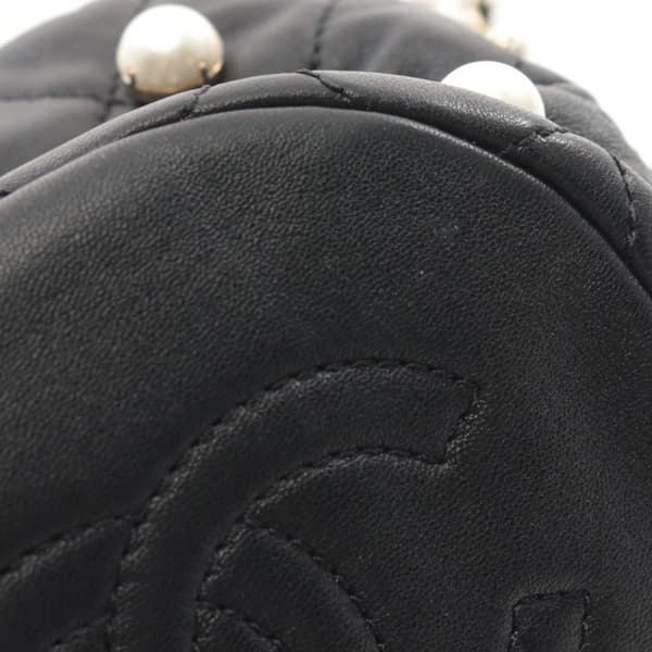 Pre-owned Chanel Mini Quilted Lambskin About Pearls Drawstring Bucket Bag Black