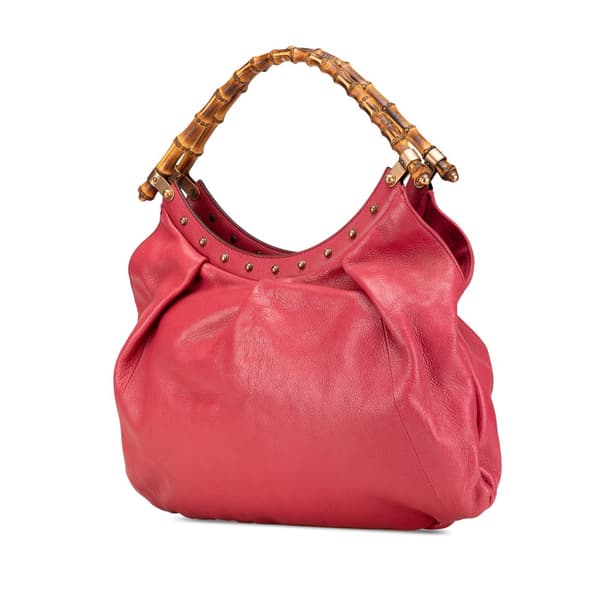 Pre-owned Gucci Leather Bamboo Studded Hobo Pink