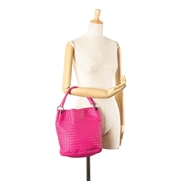 Pre-owned Bottega Veneta Nappa Intrecciato Bucket Bag Pink