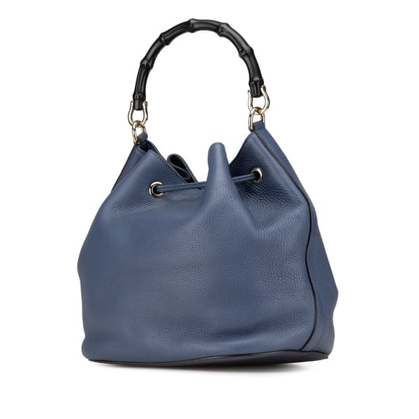 Pre-owned Gucci Leather Miss Bamboo Tassel Bucket Bag Blue