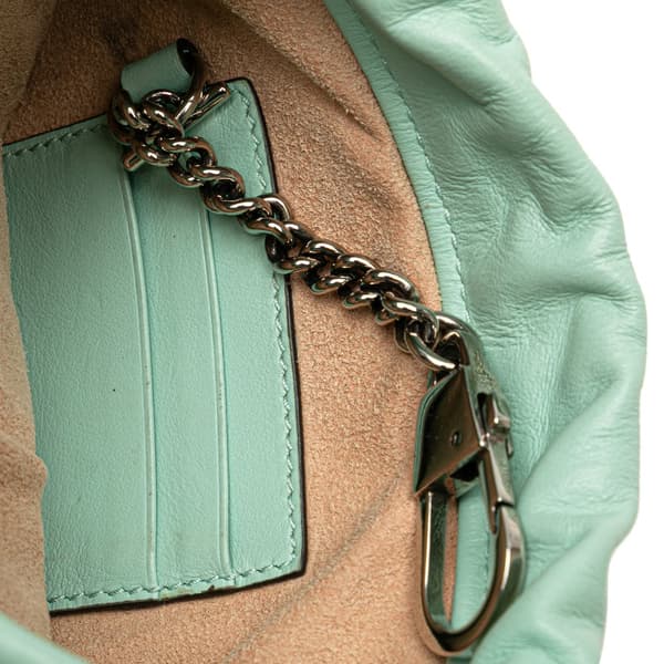 Pre-owned Gucci Small GG Marmont Diagonal Leather Matelasse Bucket Bag Green