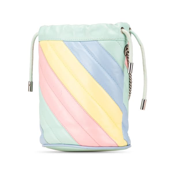 Pre-owned Gucci Small GG Marmont Diagonal Leather Matelasse Bucket Bag Green