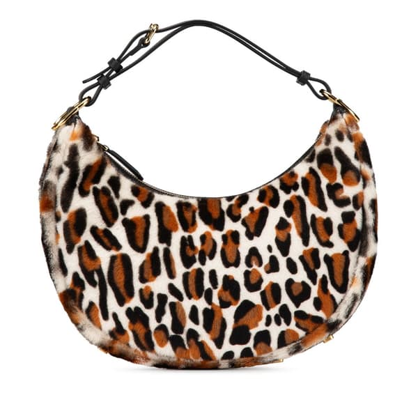 Pre-owned Fendi Small Leopard Print Pony Hair Fendigraphy Hobo Brown