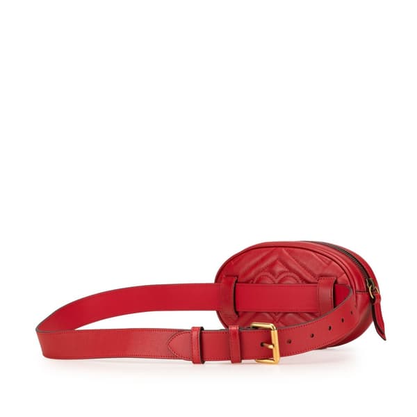 Pre-owned Gucci GG Marmont Matelasse Leather Belt Bag Red