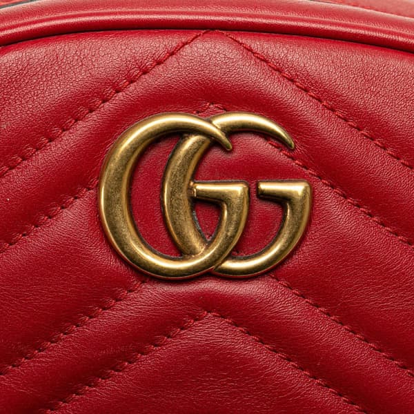 Pre-owned Gucci GG Marmont Matelasse Leather Belt Bag Red