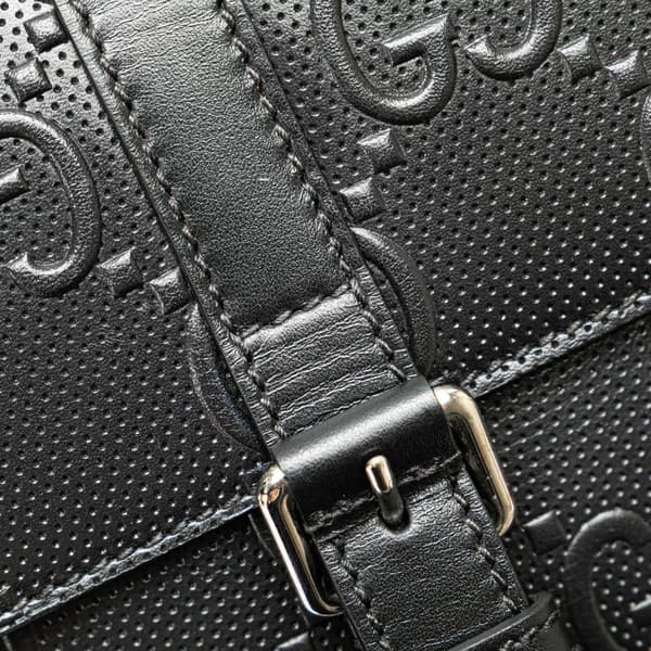 Pre-owned Gucci GG Embossed Perforated Double Belt Bag Black