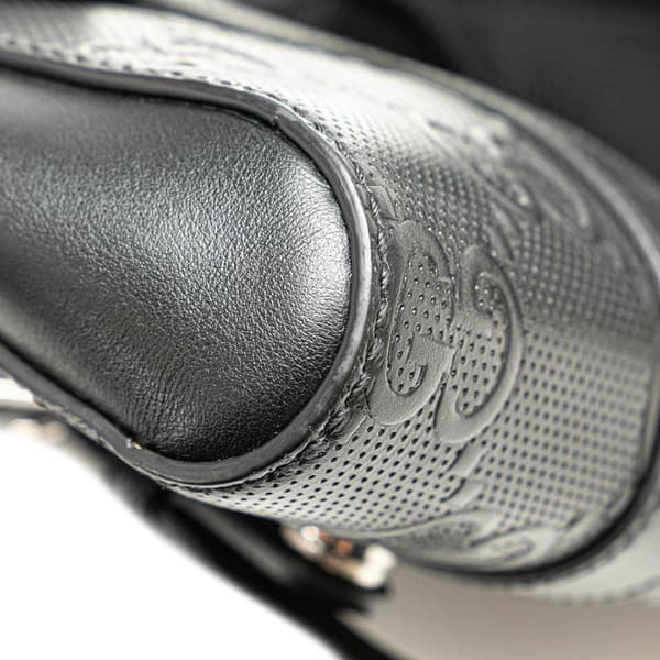 Pre-owned Gucci GG Embossed Perforated Double Belt Bag Black