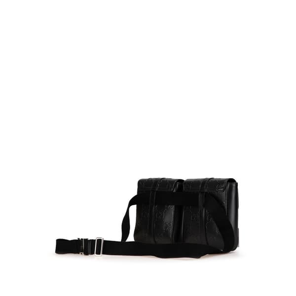 Pre-owned Gucci GG Embossed Perforated Double Belt Bag Black