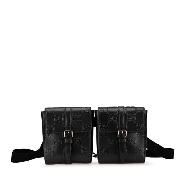 Pre-owned Gucci GG Embossed Perforated Double Belt Bag Black