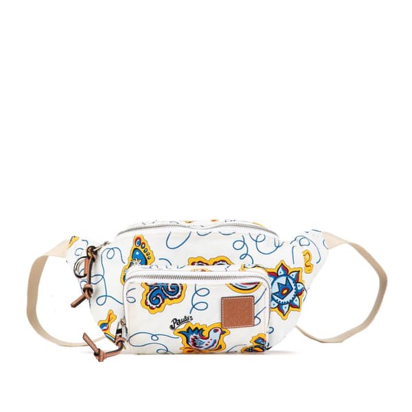 Pre-owned LOEWE Paulas Ibiza Printed Canvas Belt Bag White