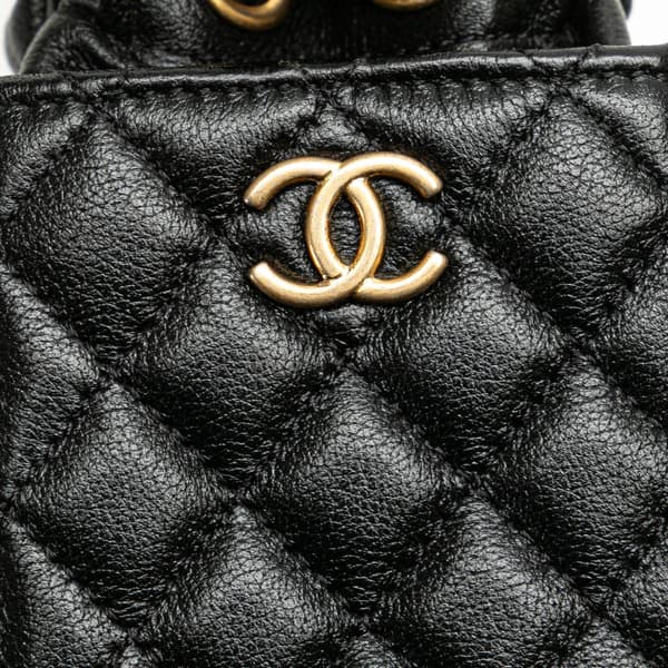 Pre-owned Chanel Mini Quilted Calfskin Drawstring Bucket Bag Black