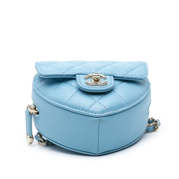 Pre-owned Chanel Mini Lambskin CC in Love Heart Belt Bag Blue