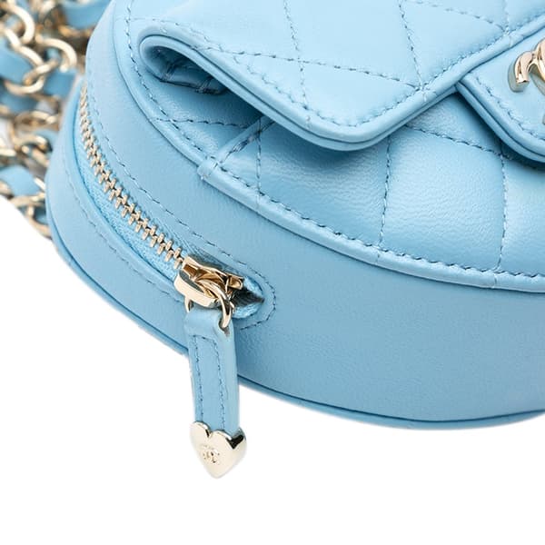 Pre-owned Chanel Mini Lambskin CC in Love Heart Belt Bag Blue