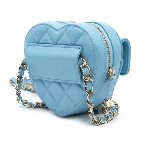 Pre-owned Chanel Mini Lambskin CC in Love Heart Belt Bag Blue