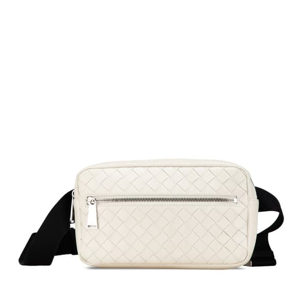 Pre-owned Bottega Veneta Leather Intrecciato Belt Bag White
