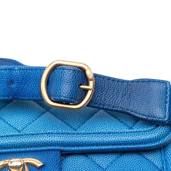 Pre-owned Chanel Quilted Caviar Sunset On The Sea Flap Belt Bag Blue