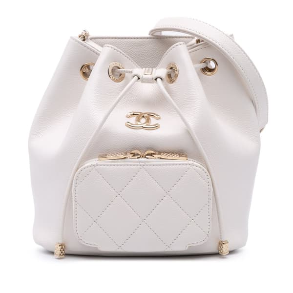 Pre-owned Chanel Small Caviar Business Affinity Bucket Bag White