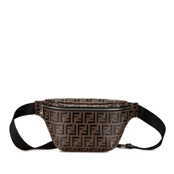 Pre-owned Fendi Zucca Embossed Leather Belt Bag Brown