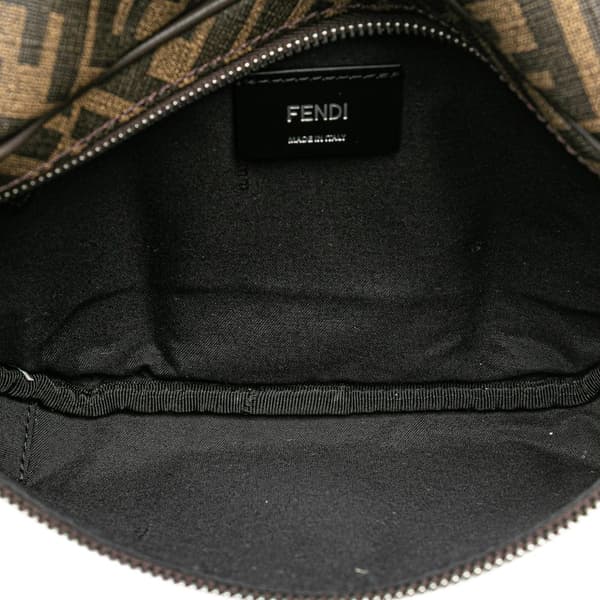 Pre-owned Fendi Shiny Glazed Fabric Vitello Cover FF 1974 Logo Belt Bag Brown