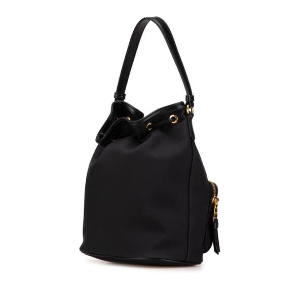 Pre-owned Prada Canapa Logo Duet Bucket Bag Black