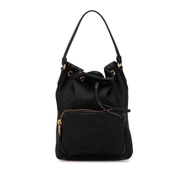 Pre-owned Prada Canapa Logo Duet Bucket Bag Black