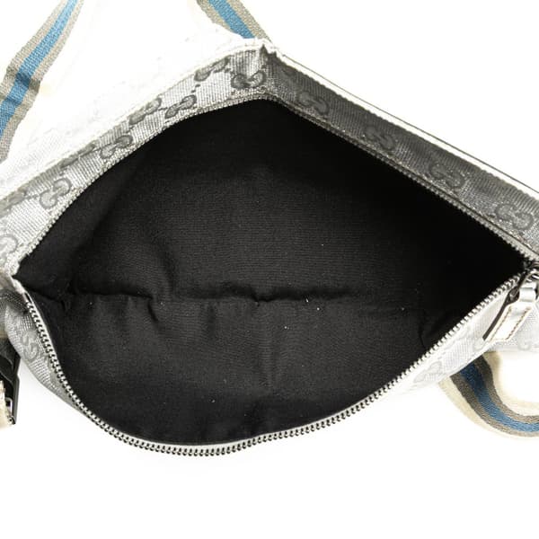 Pre-owned Gucci GG Canvas Web Double Pocket Belt Bag Silver