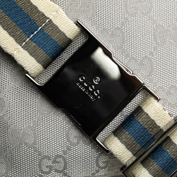 Pre-owned Gucci GG Canvas Web Double Pocket Belt Bag Silver