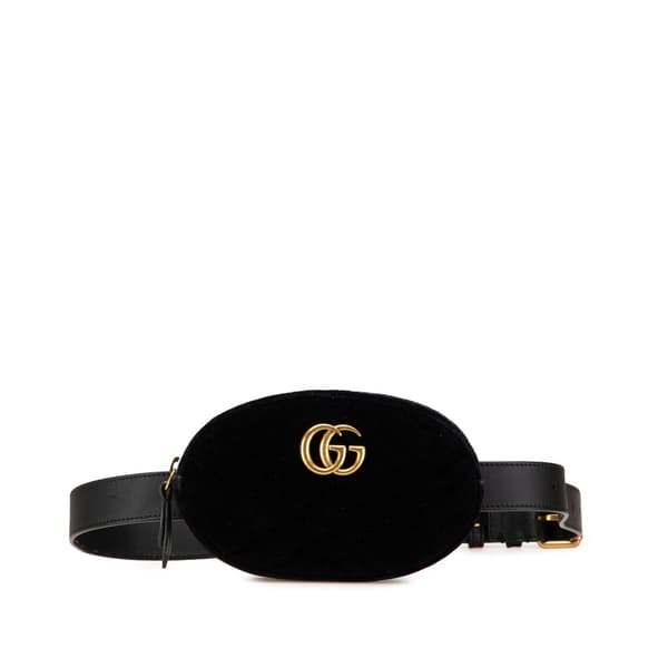 Pre-owned Gucci GG Marmont Matelasse Velvet Belt Bag Black