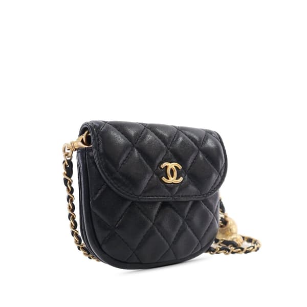 Pre-owned Chanel Quilted Lambskin Pearl Crush Waist Bag Black