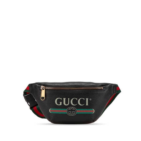 Pre-owned Gucci Leather Logo Belt Bag Black