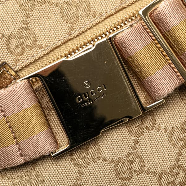 Pre-owned Gucci GG Canvas Web Double Pocket Belt Bag Brown