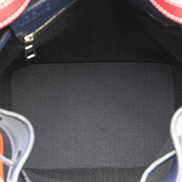 Pre-owned LOEWE Leather and Stripe Canvas Midnight Bucket Blue