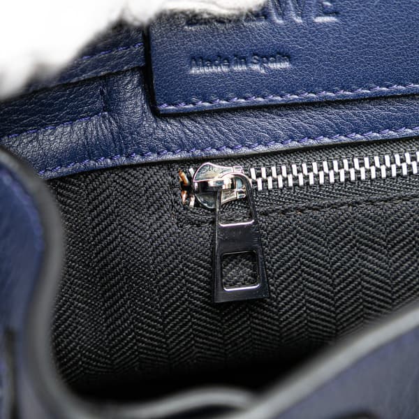 Pre-owned LOEWE Leather and Stripe Canvas Midnight Bucket Blue