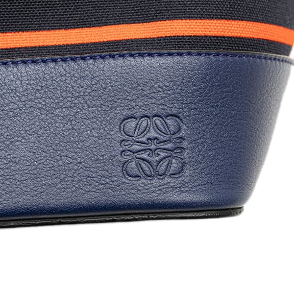Pre-owned LOEWE Leather and Stripe Canvas Midnight Bucket Blue